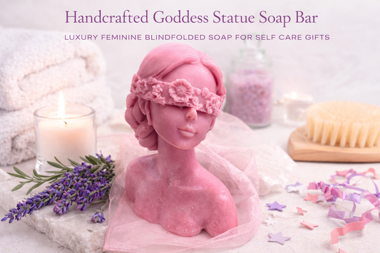 Handcrafted Goddess Bust Soap Bar – Floral Blindfold Feminine Art Soap for Luxury Self Care Gifts