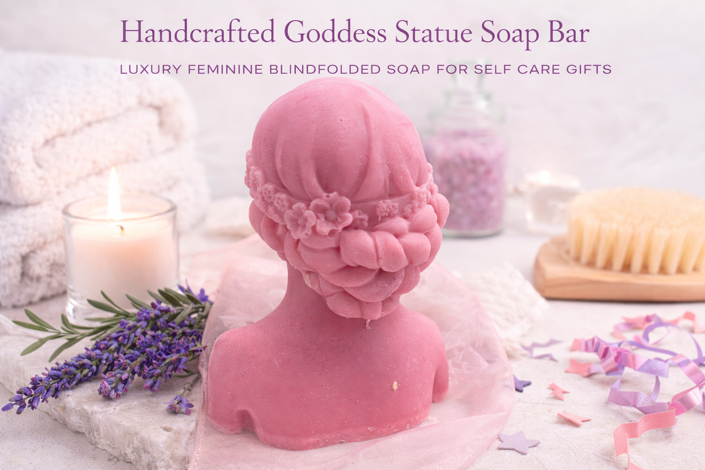 Handcrafted Goddess Bust Soap Bar – Floral Blindfold Feminine Art Soap for Luxury Self Care Gifts