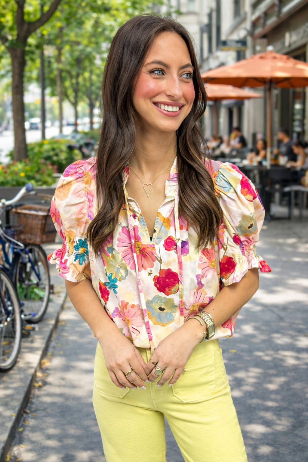 Floral Ruffle Sleeve Blouse for Women – Lightweight Smocked Sleeve Top, Feminine Tie Spring Summer Top Casual Chic