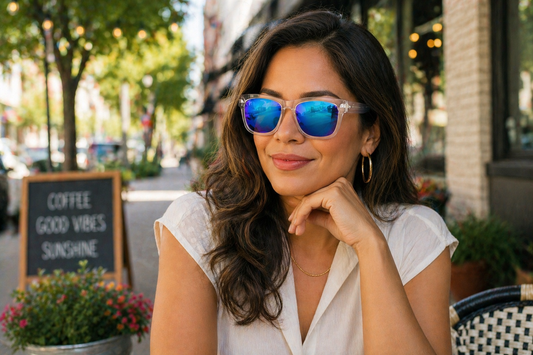 Clear Frame Blue Mirror Sunglasses | Modern Chic Statement Shades