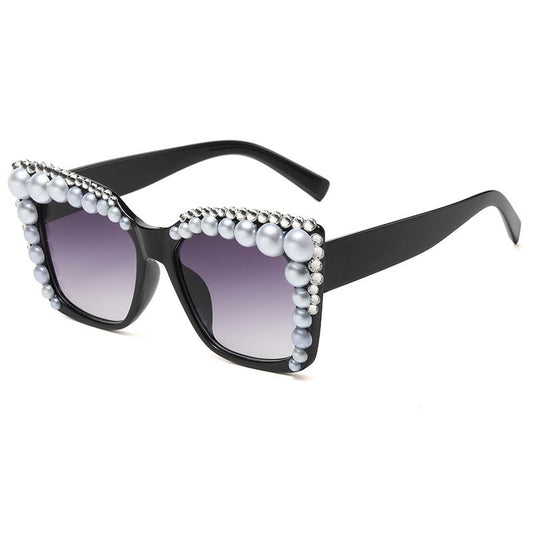 Wide Frame Pearl Sunglasses - Black
