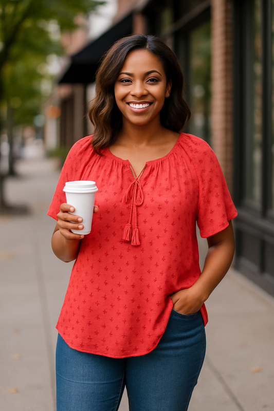 Coral Tassel Tie Blouse – Chic & Comfortable Women’s Top for Everyday Style
