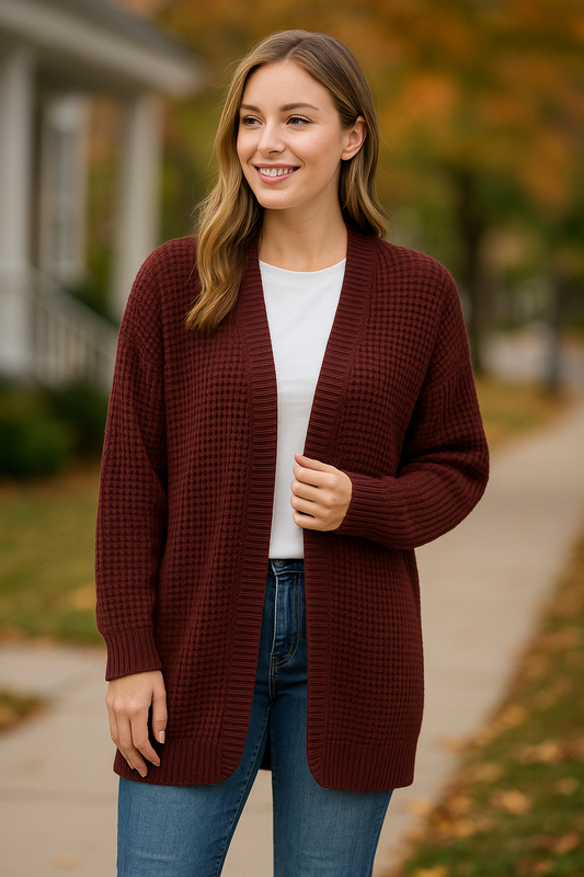 Cozy Knit Open-Front Cardigan – Chocolate Brown