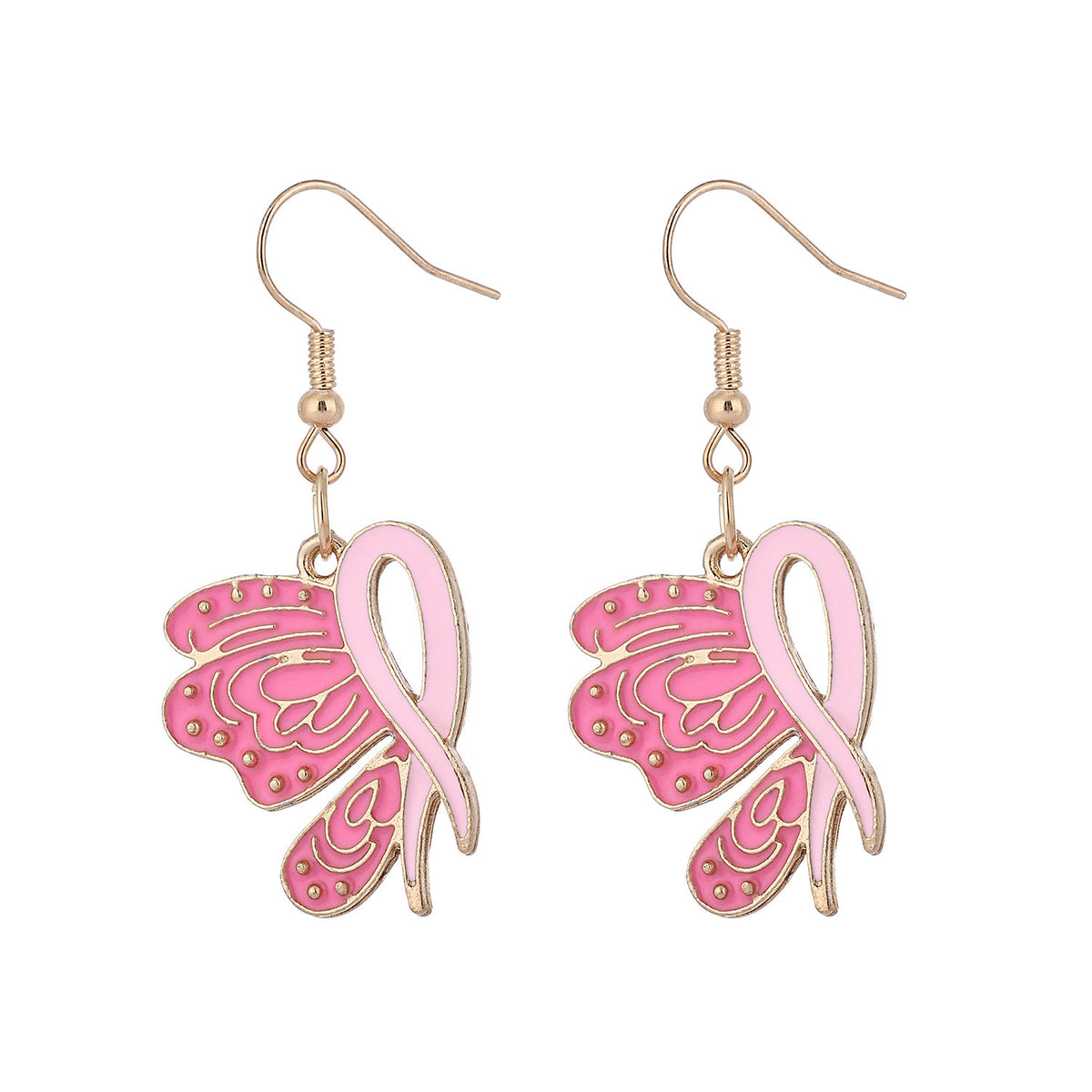 Pink Ribbon Butterfly Dangle Earrings – Breast Cancer Awareness Jewelry
