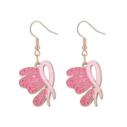 Pink Ribbon Butterfly Dangle Earrings – Breast Cancer Awareness Jewelry