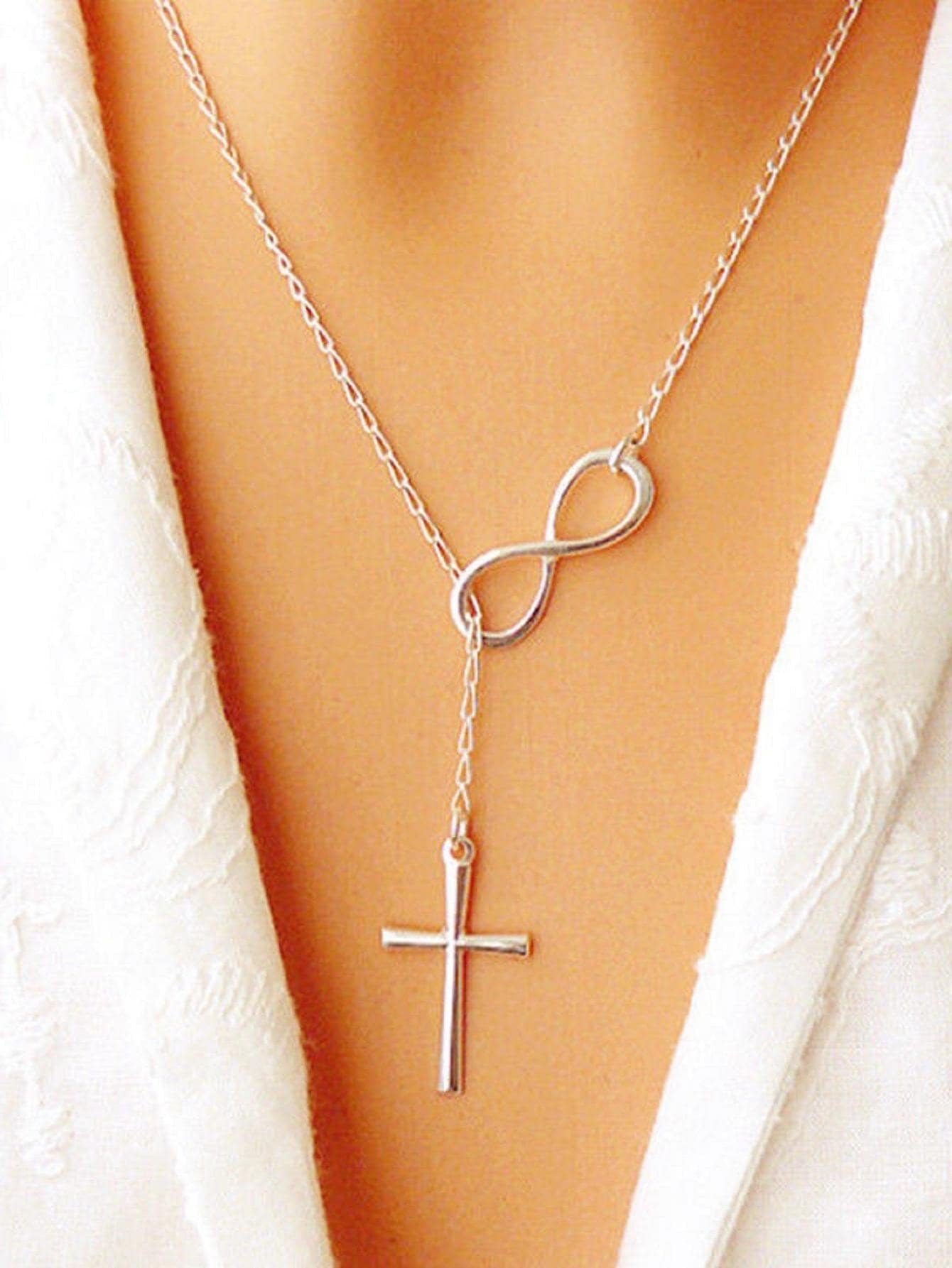 Infinity Cross Necklace - Silver