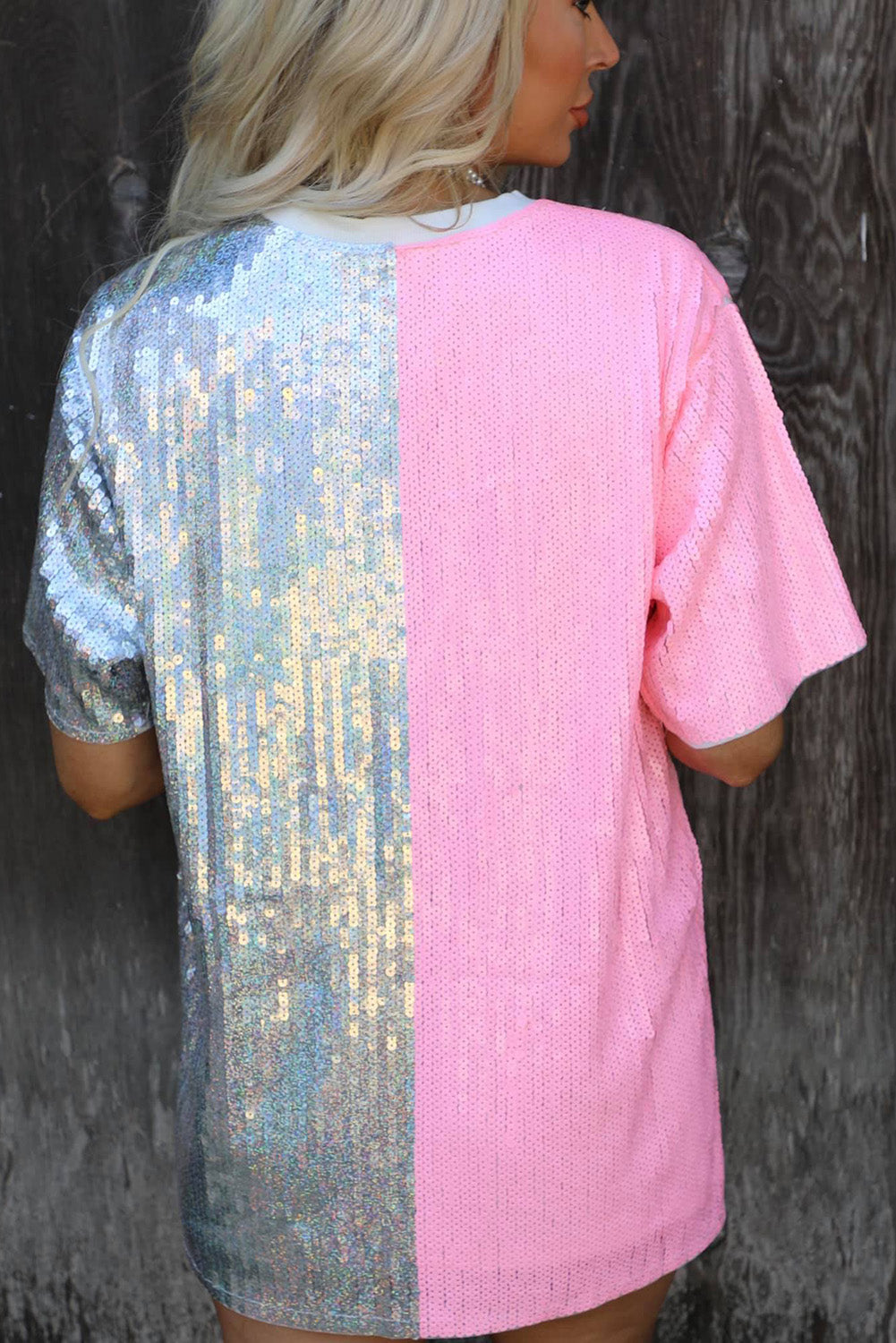 Dazzling Diva Color Block Sequin Dress - Pink