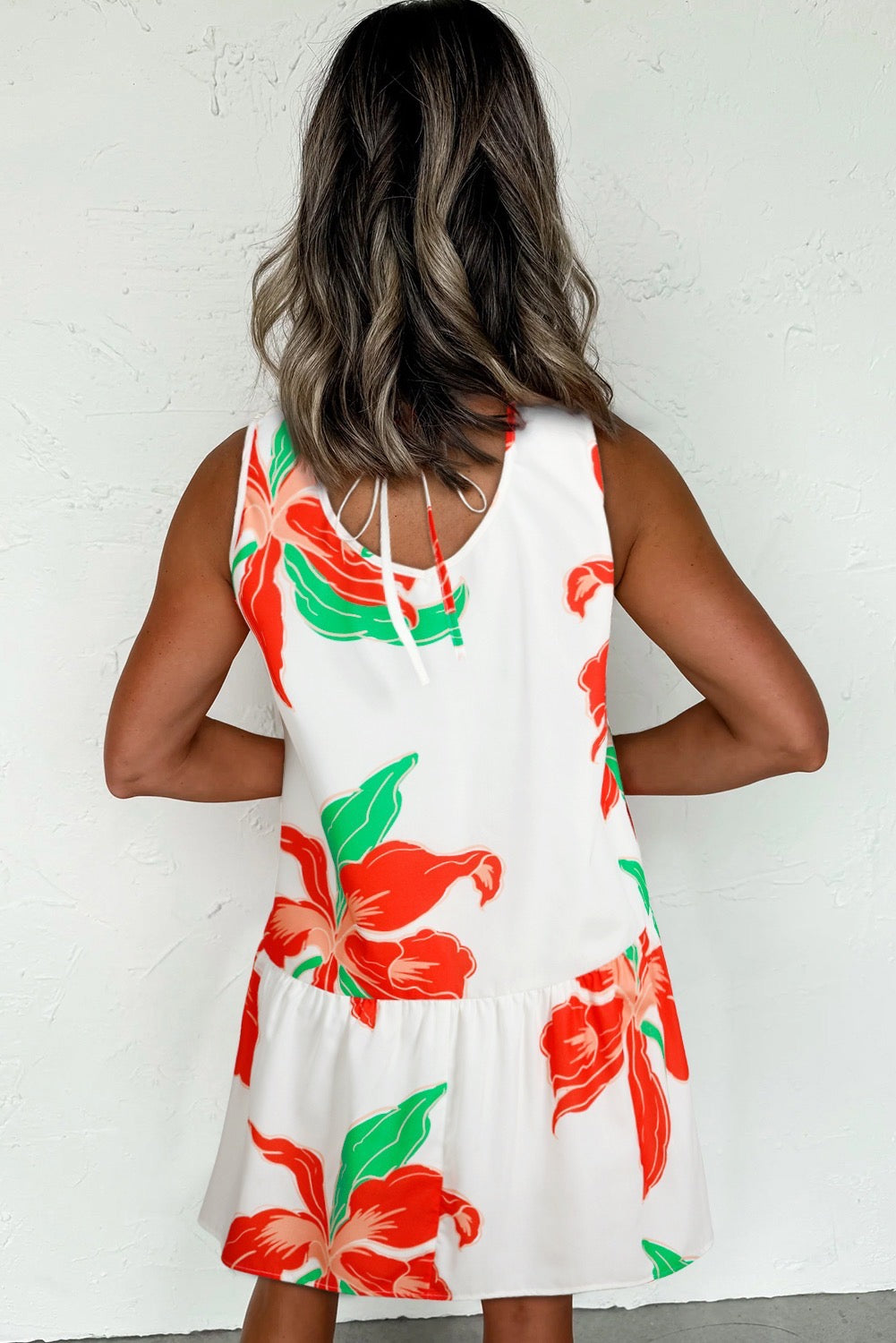 Tropical Floral Sleeveless Mini Dress for Women | Summer Resort Boutique Dress with Ruffle Hem