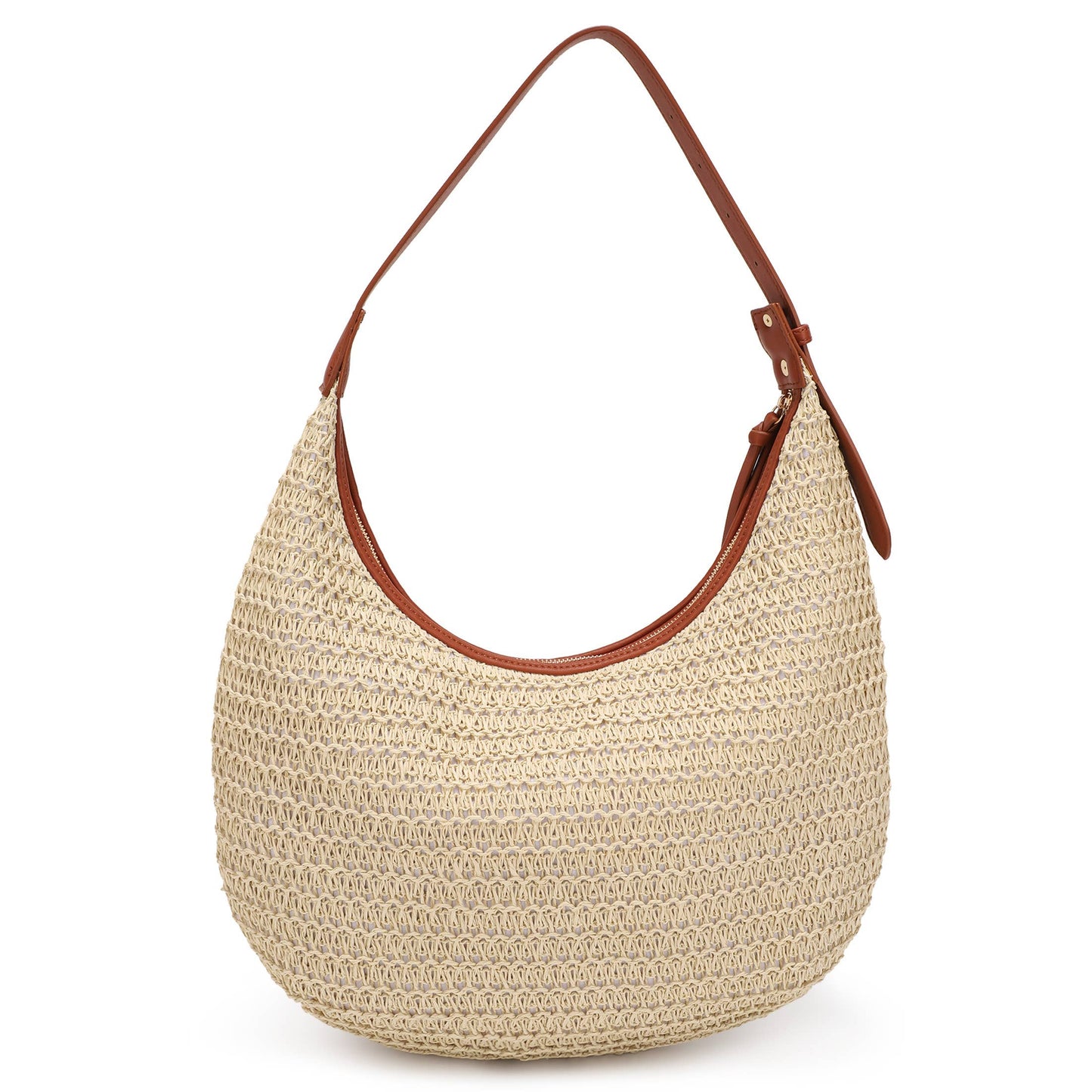 Woven Straw Hobo Shoulder Bag with Vegan Leather Strap – Natural  Handbag
