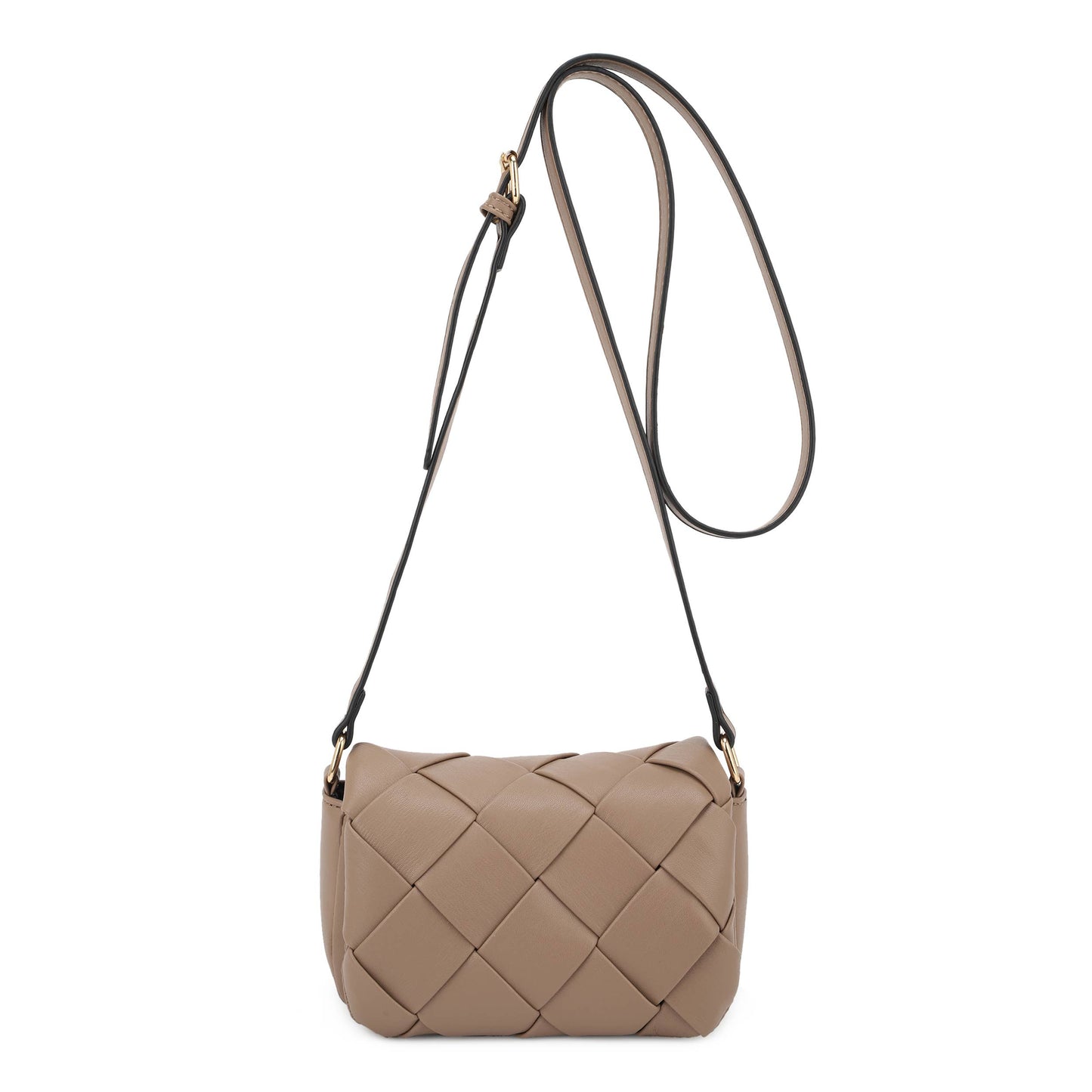 Emily Mini Trendy Woven Crossbody Bag for Women – Quilted Vegan Leather Shoulder Purse in Khaki