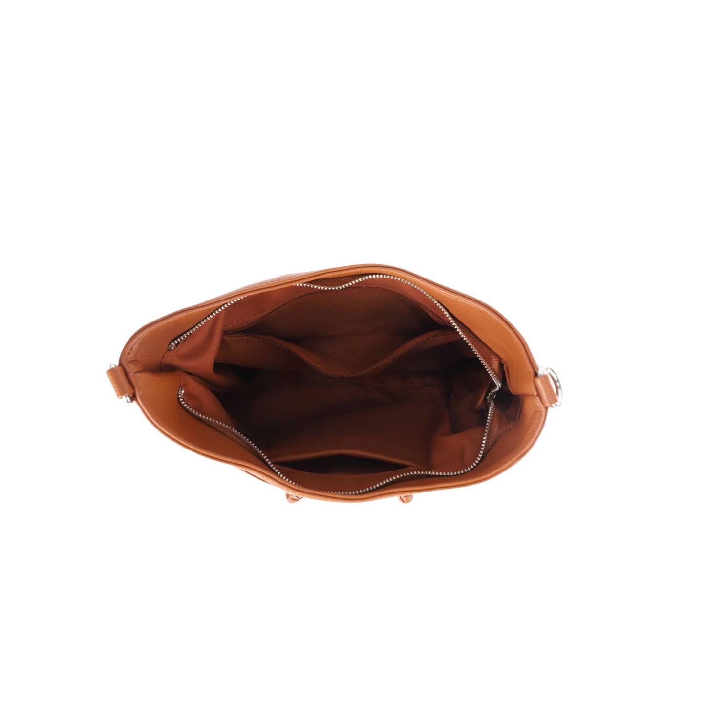 Cognac Faux Leather Slouchy Hobo Bag with Front Zipper Pockets