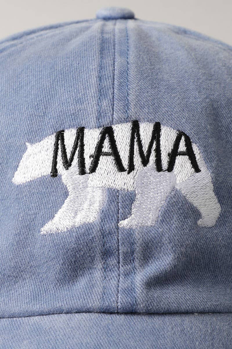 Mama Bear Embroidered Denim Baseball Cap – Light Blue Adjustable Mom Hat