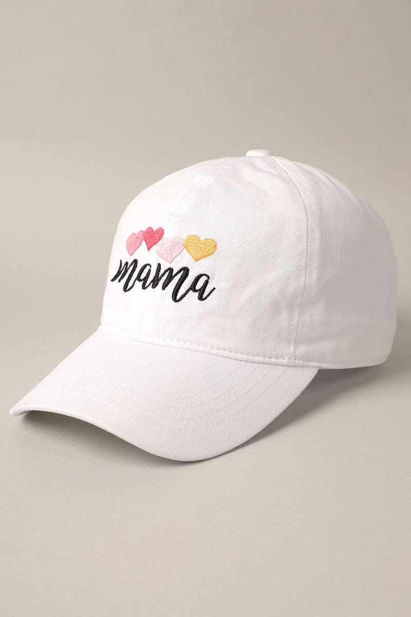Mama Heart Embroidered White Baseball Cap – Cute Adjustable Mom Hat |