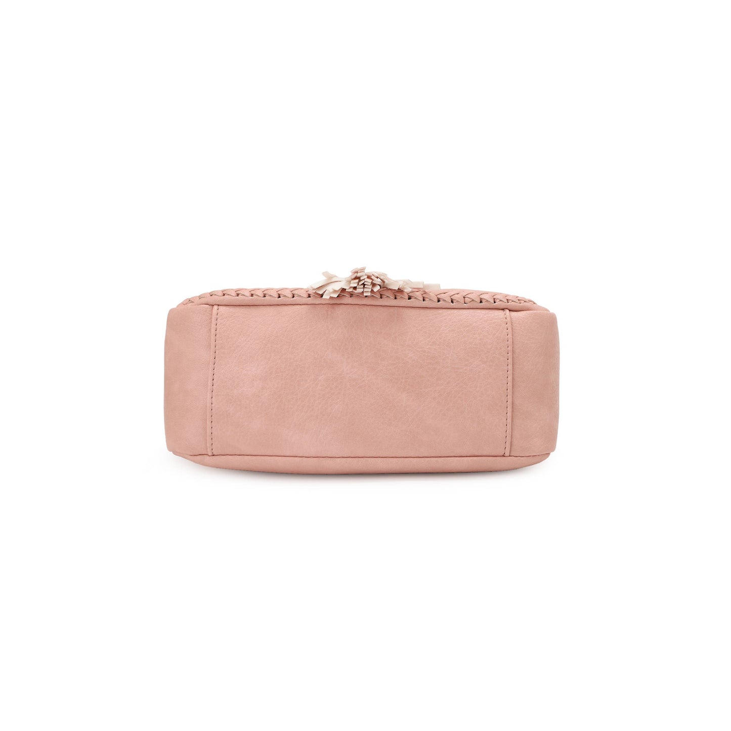Blush Braided Trim Crossbody Bag with Tassel – Adjustable Strap Shoulder Purse for Women