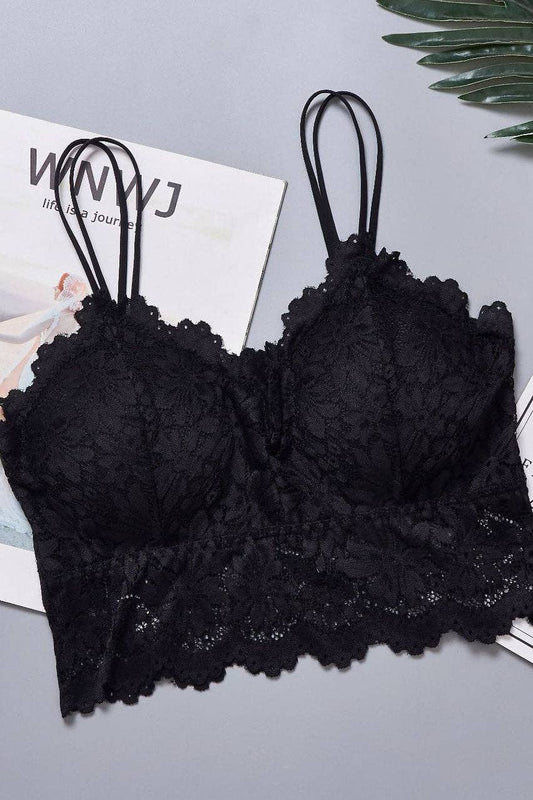 Lace Bralette for Women | Floral Lace Cami Top -Black