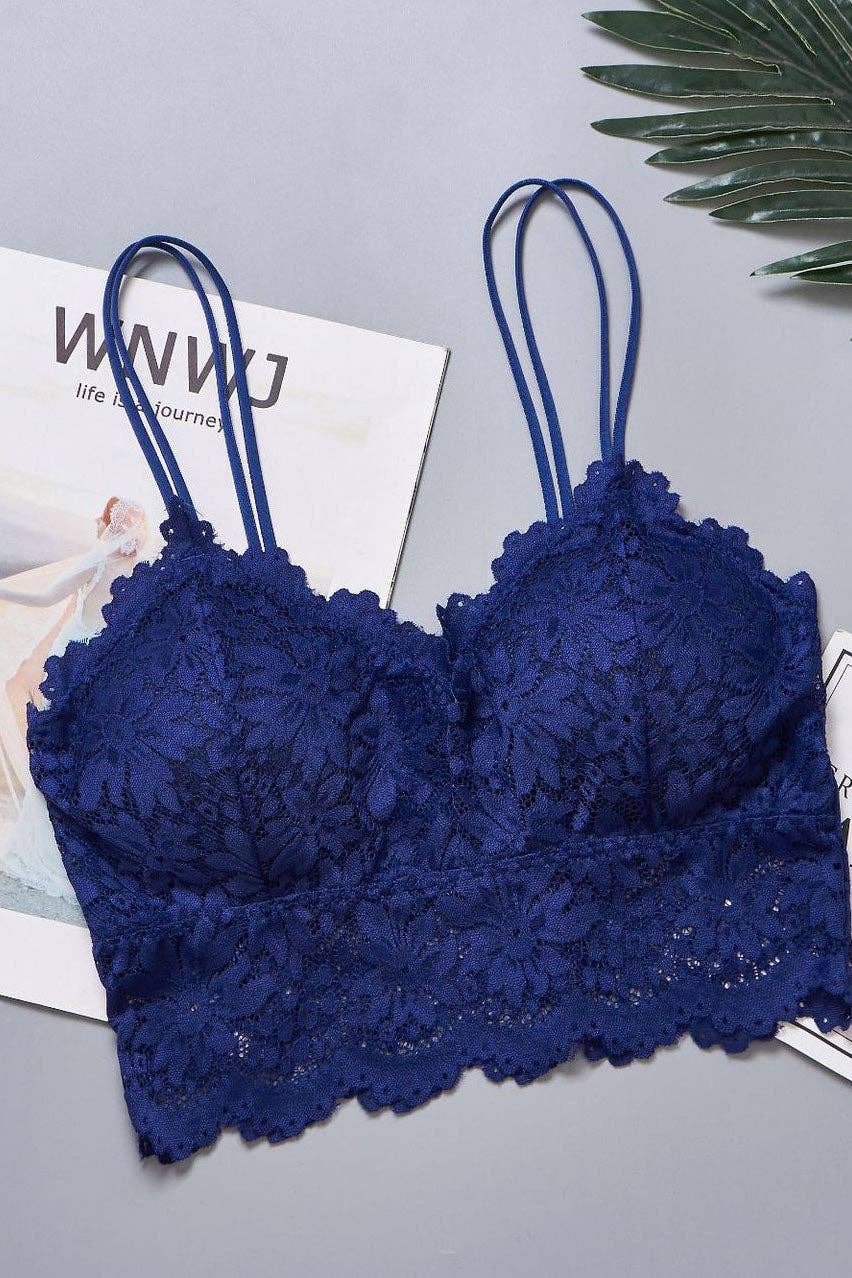 Lace Bralette for Women | Floral Lace Cami Top: Navy Blue