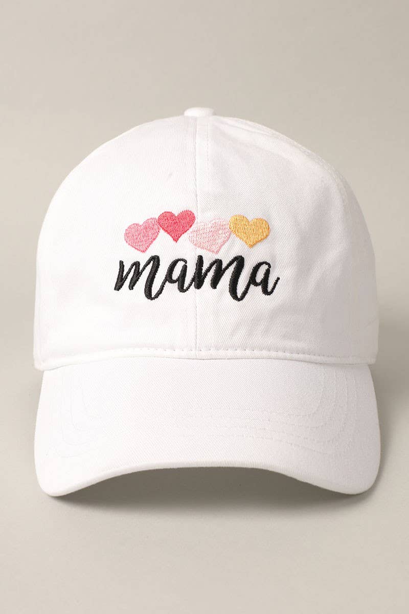 Mama Heart Embroidered White Baseball Cap – Cute Adjustable Mom Hat |