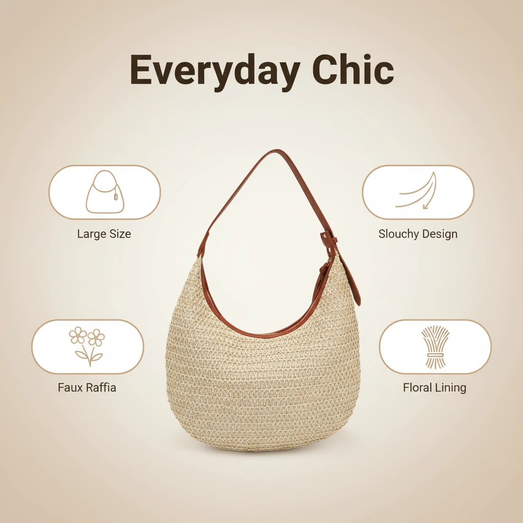 Woven Straw Hobo Shoulder Bag with Vegan Leather Strap – Natural  Handbag