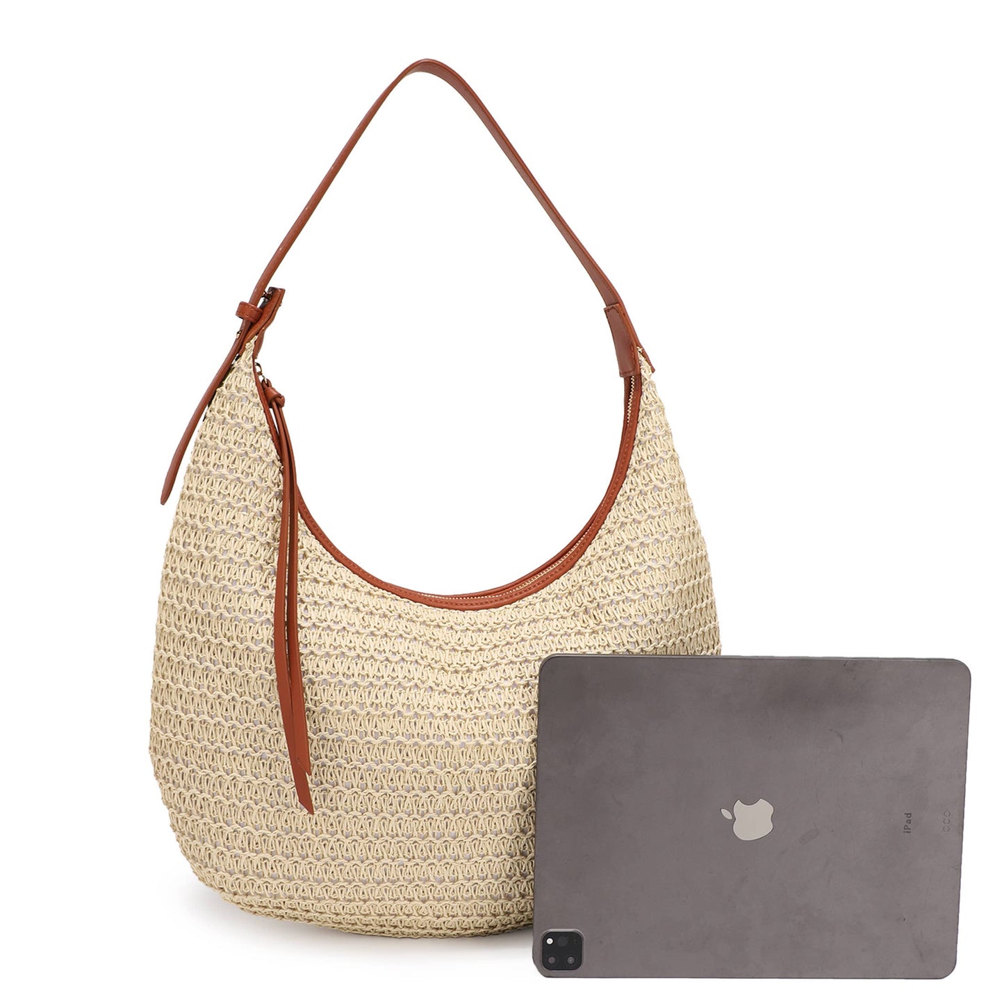 Woven Straw Hobo Shoulder Bag with Vegan Leather Strap – Natural  Handbag