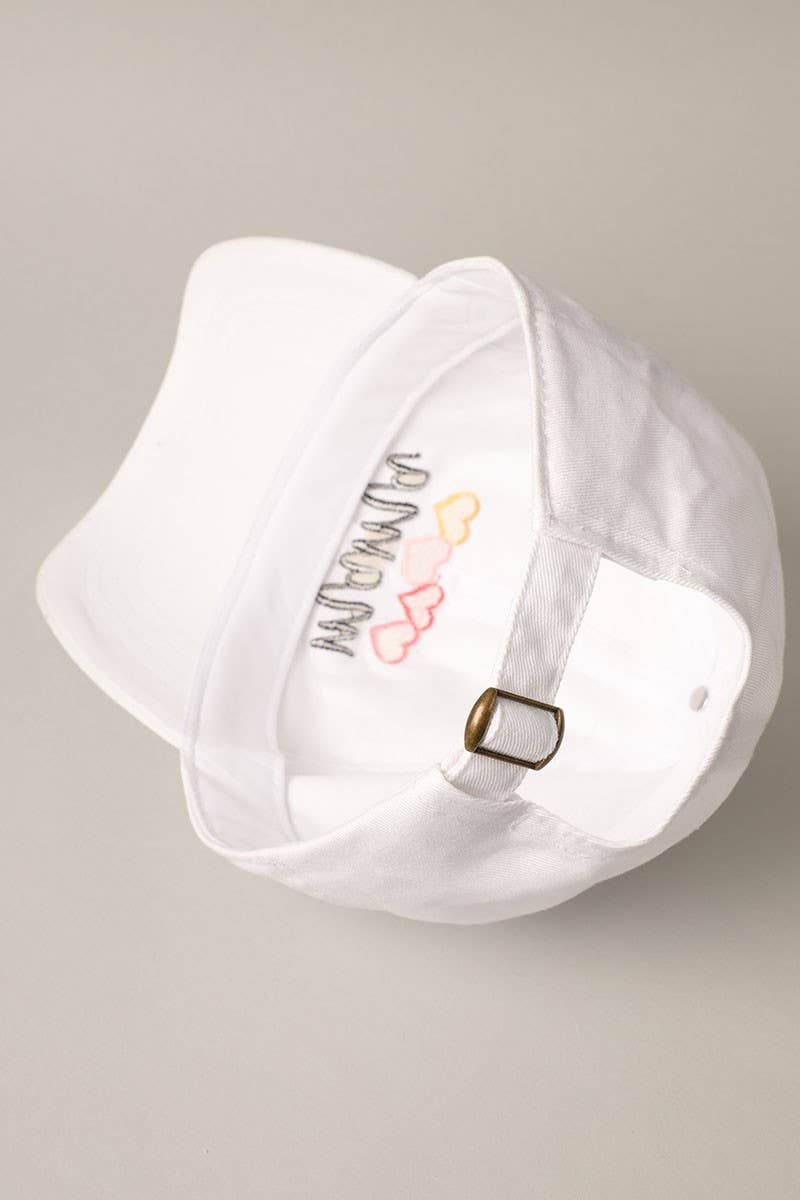 Mama Heart Embroidered White Baseball Cap – Cute Adjustable Mom Hat |