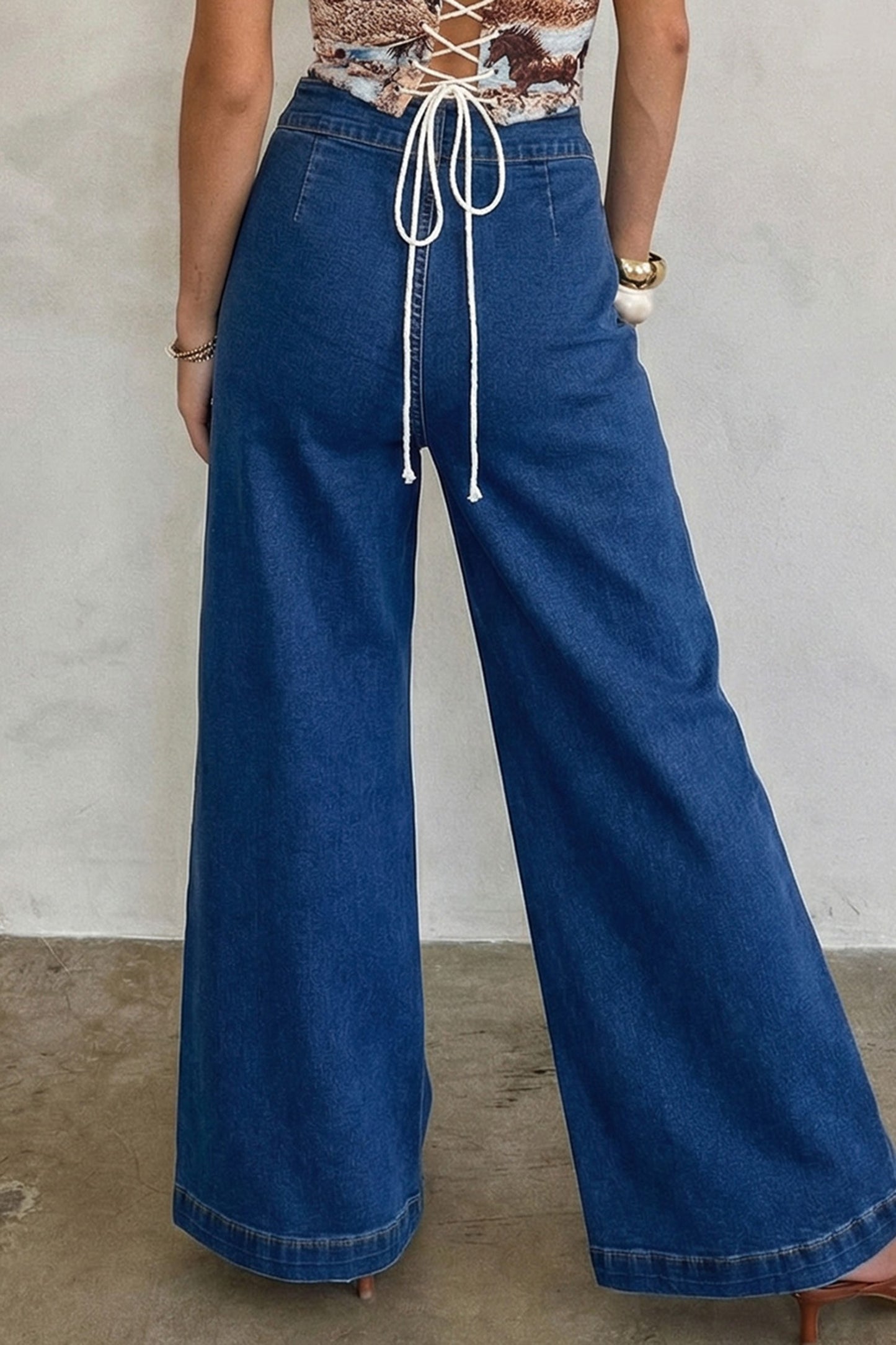 High-Rise Wide Leg Denim Jeans with Gold Hardware – Elevated Boutique Wide Leg Jeans
