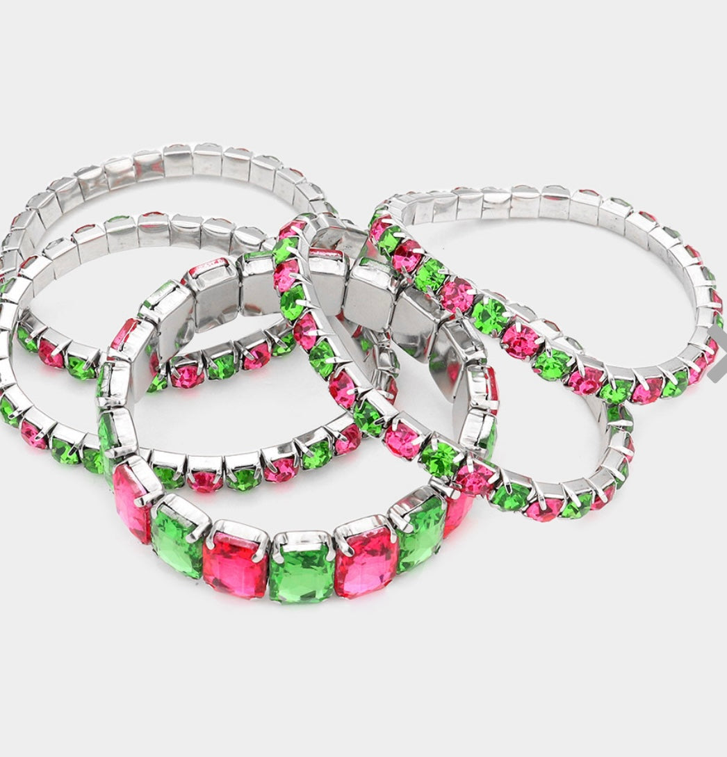 Crystal Stack Bracelet - Pink and Green