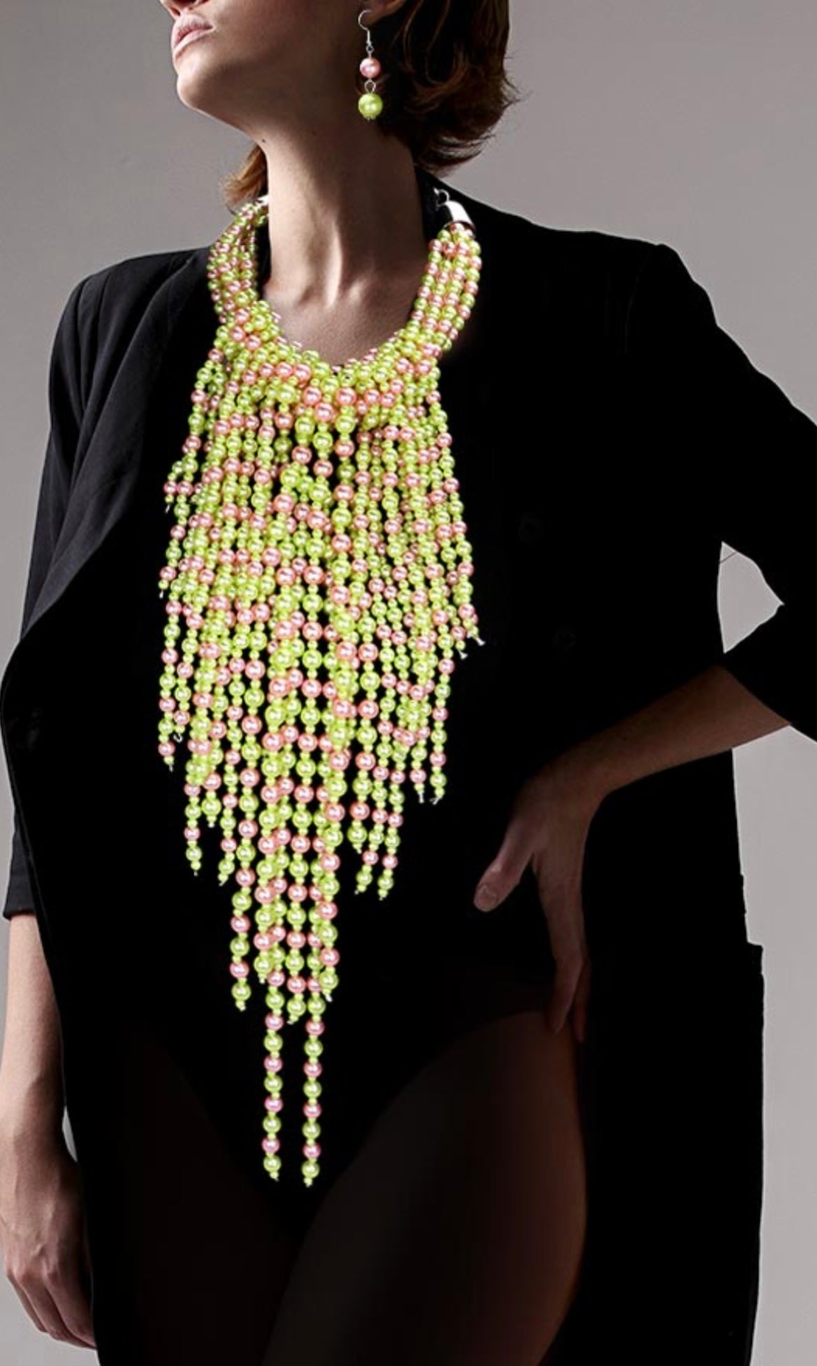 Waterfall Necklace Pink and Green