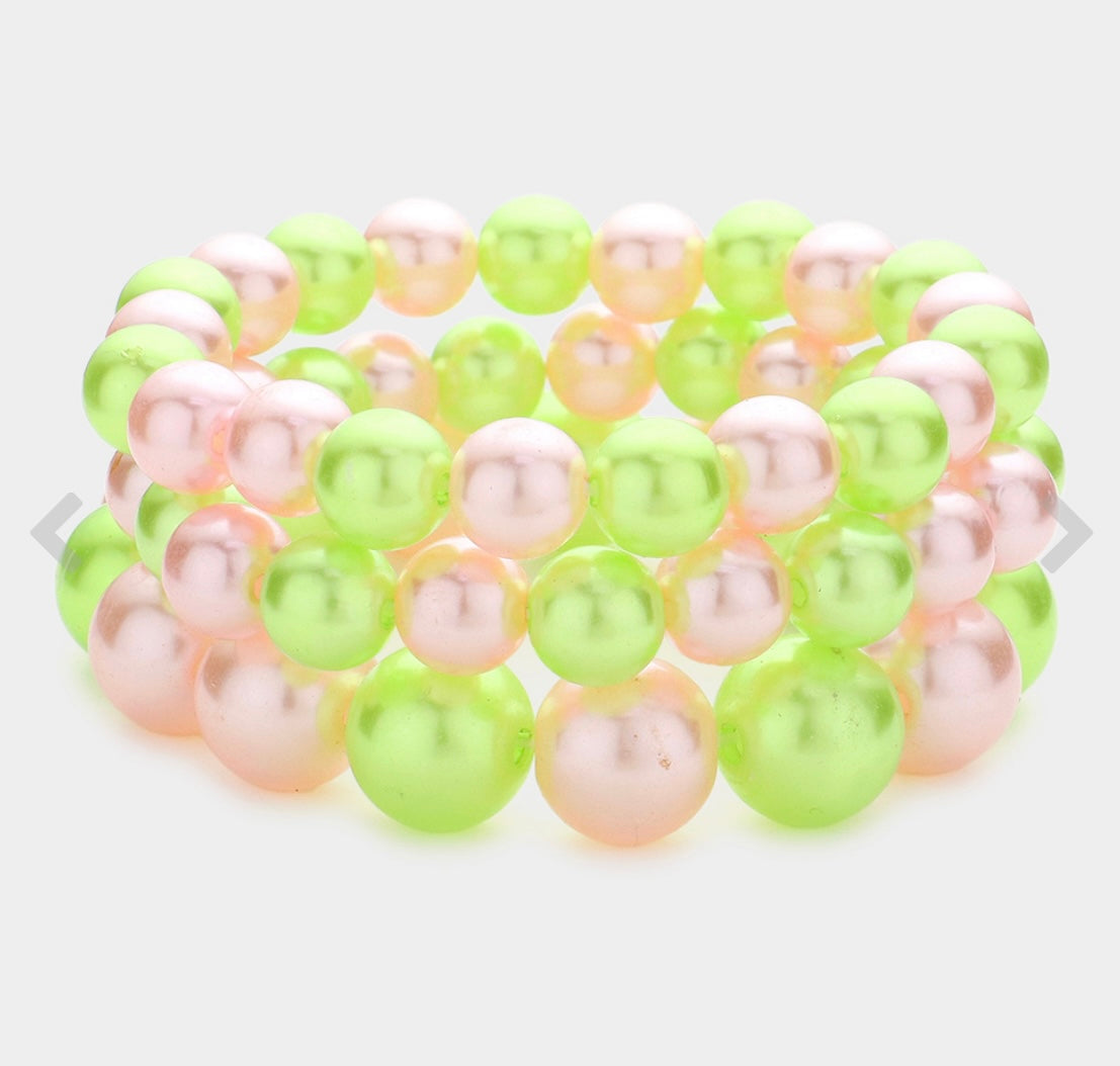 Pearl Bracelet Stack -Pink & Green