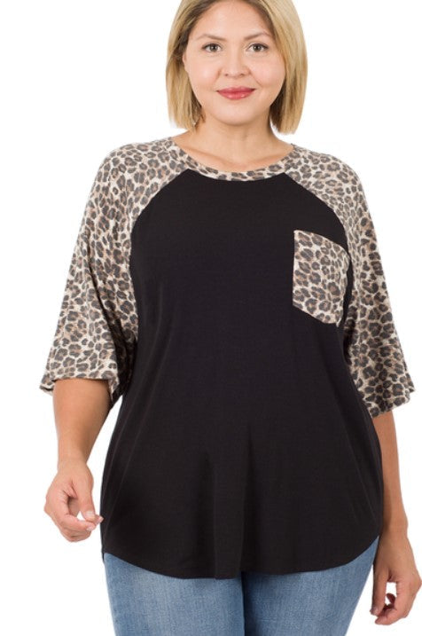 Raegan Leopard Print Pocketed Top - Black