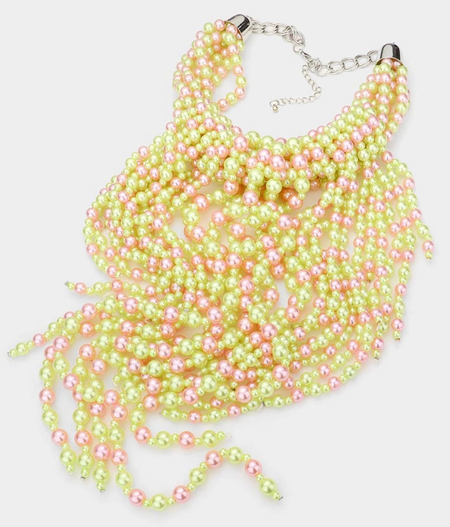 Waterfall Necklace Pink and Green