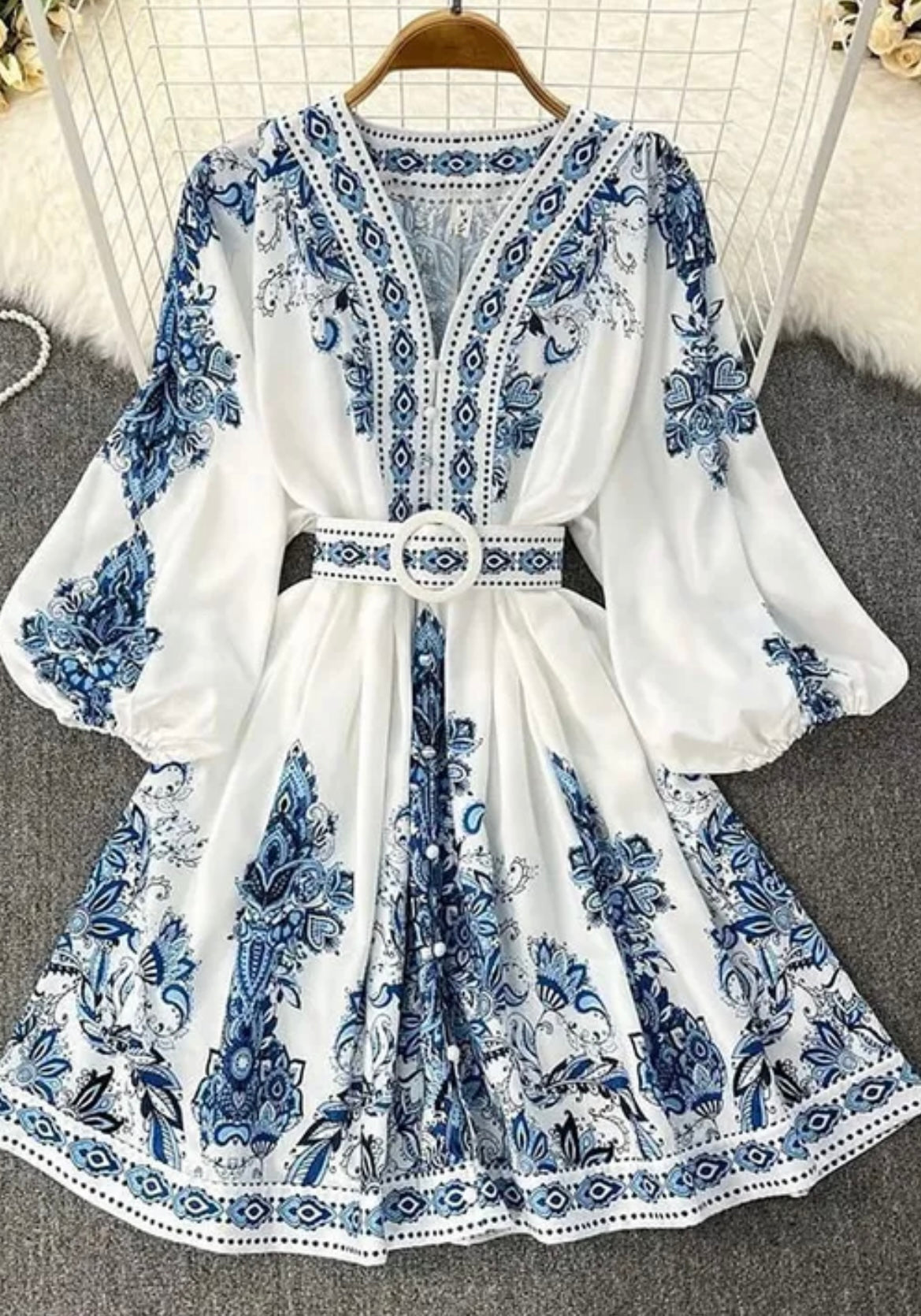 Blue White Pattern Dress