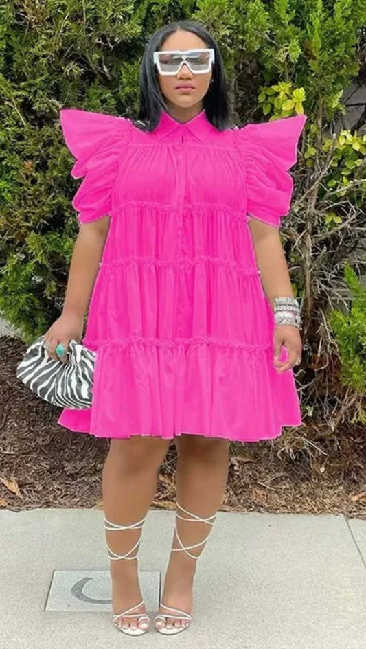 Baby Doll Dress - Hot Pink