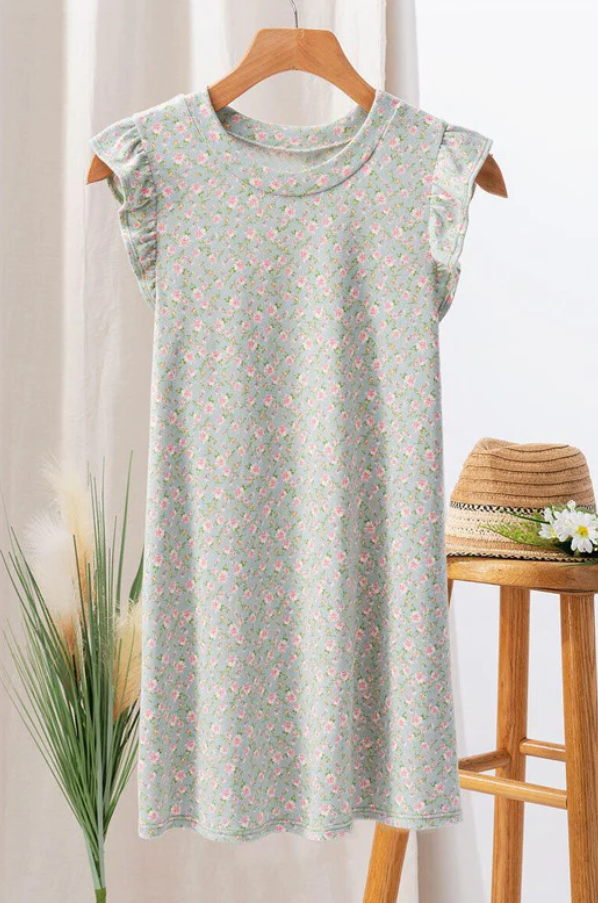 Ditsy Floral Tunic Top - Green