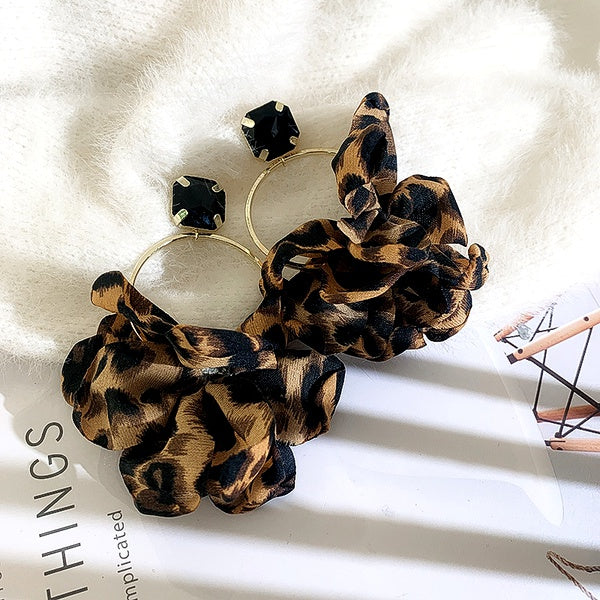Black Stud Animal Print Earring - Leopard