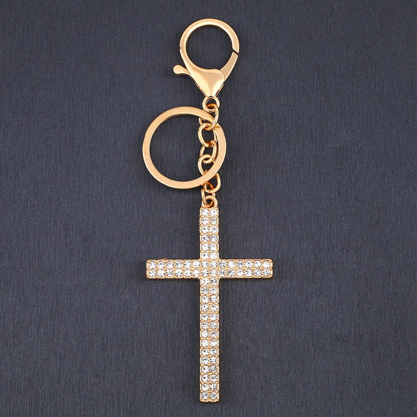 Rhinestone Cross Metal Key Chain