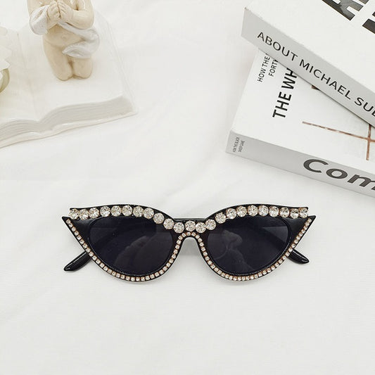 Rhinestone Cat Eye Sunglasses - Black