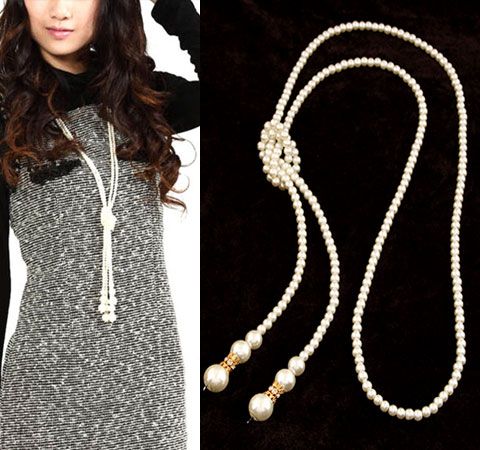 Knotted Scarfed Pearl Necklace