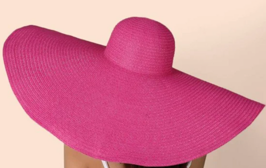 Overside Wide Straw Brim Hat - Pink