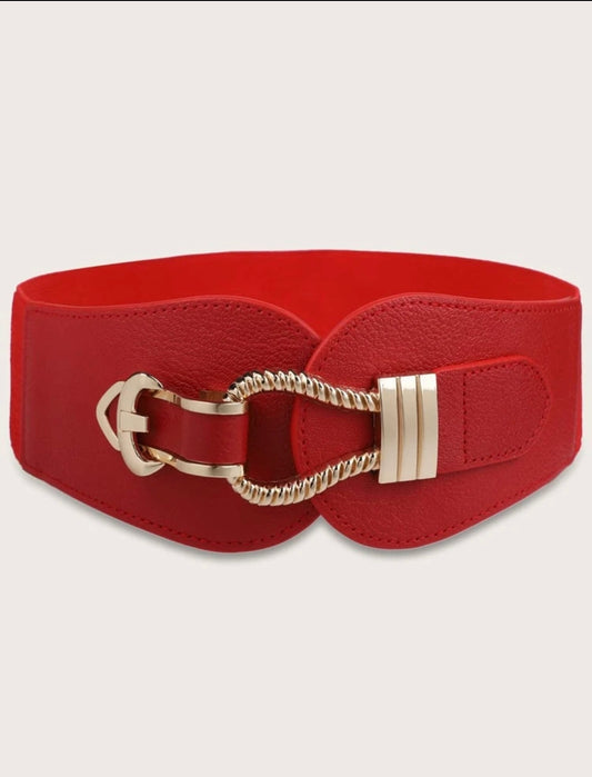 Metal Notch Buckle Belt -Red