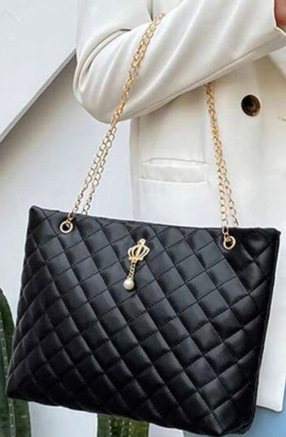 Quilted Tote Bag -Black