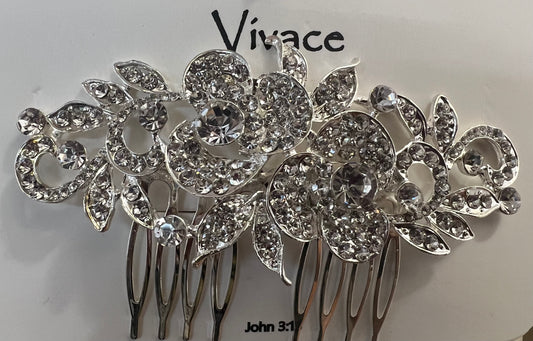 Double Floral Rhinestone Hair Comb